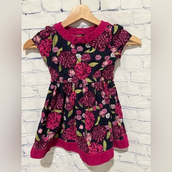 Gymboree Girl Dress Beautiful Flowers Purple Magenta Corduroy Holiday 3T - Picture 1 of 5